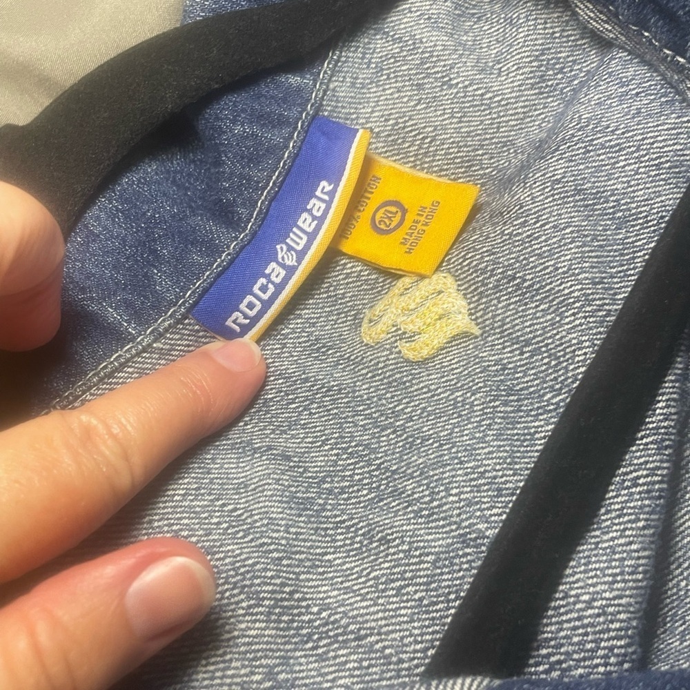 Roca Wear 2XL Y2K Streetwear Distressed Blue Jean Jacket - Picture 6 of 14